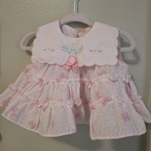 Pink Floral Ruffled Baby 2 Pc Vintage Dress